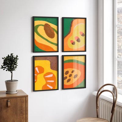 "Décoration murale colorée de fruits abstraits et relaxation", 4 pièces