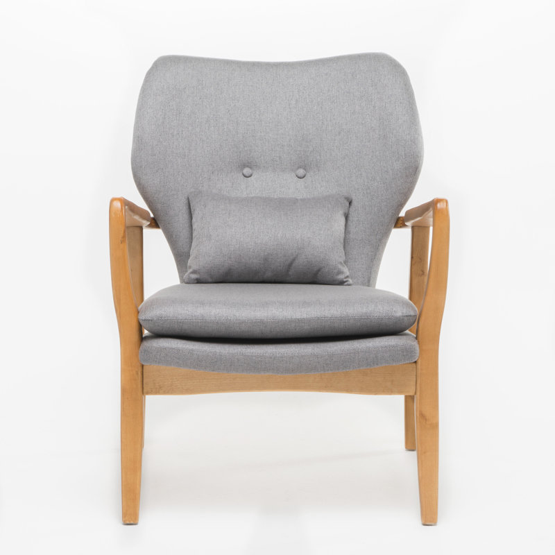 Chaise d'appoint Keya, 1 coussin, gris, dossier capitonné, bois brun clair, Brun clair, Tissu gris
