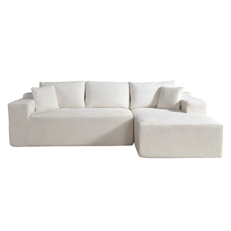 Boneless high density foam sectional sofa, Right Hand Facing, Beige Corduroy