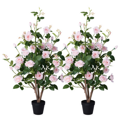 Ashwell Premium Lifelike Artificial Rose Tree In Pot - UV-Resistant Faux Floral Floor Plant With Lush Silk Blooms & Weighted Base For Indoor/Outdoor Home Décor