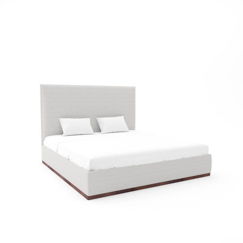 Lindley Custom Upholstered Bed with Wood Base, Posh Life Performance Velvet Dove, King, Weathered
