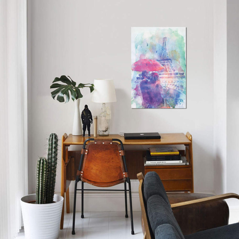 «Eiffel Tower Love», impression sur toile, H 26 po x l 18 po x P 1,5 po, Pas de tapis, Toile tendue