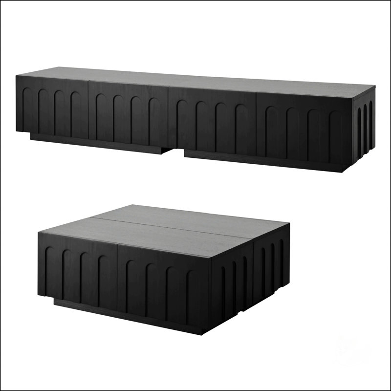 Elegant TV Stand & Coffee Table Set Of 2, Black