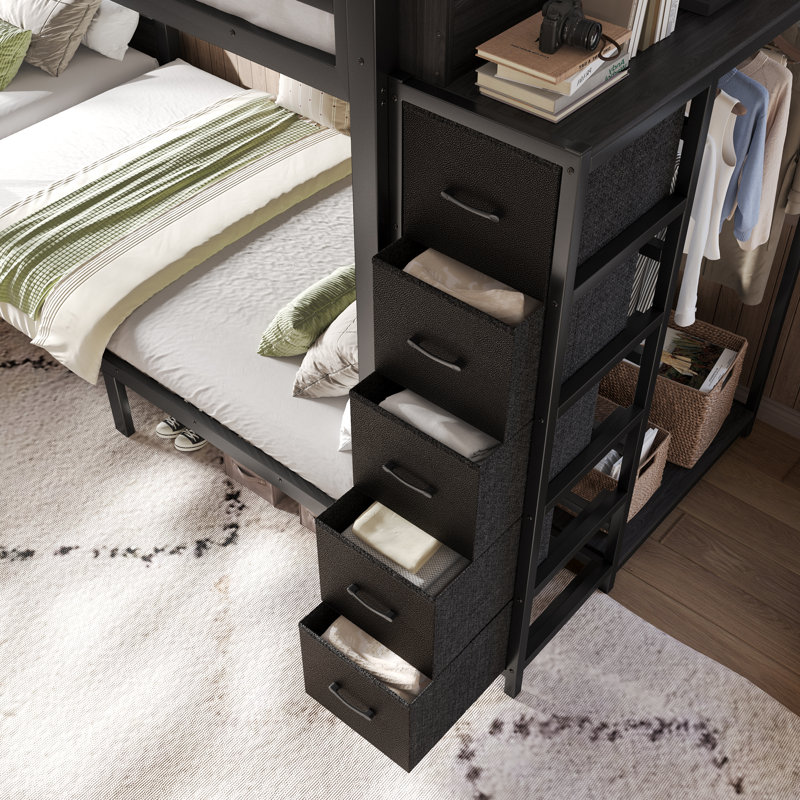 Lits jumeaux quadruples avec rangement, structure en MDF et métal, style moderne et gain d'espace pour la maison
