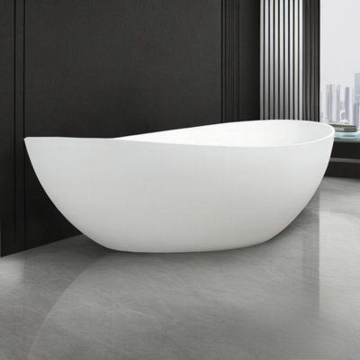 63" Freestanding Solid Surface Bathtub With Overflow And Pop-up Drain