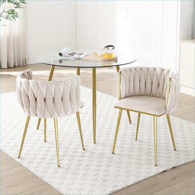 Ensemble de 2 chaises d'appoint de salle à manger rembourrées en velours pour adultes, pieds en métal doré, pour salle à manger, cuisine, meuble-lavabo et salon