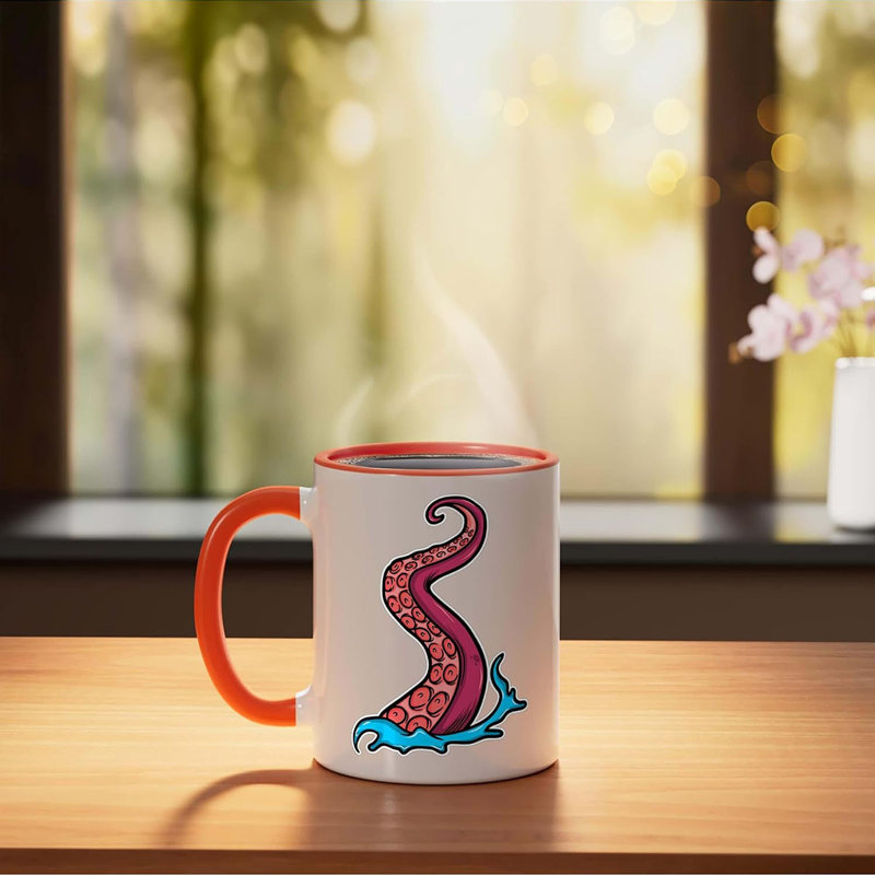 Red Tentacle Octopuses Ceramic Mug, Blue/White, Orange