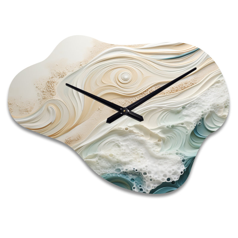 Gerrard moderne bleu et beige sable vue aérienne IV - plage sable nuage horloge en métal, Petit