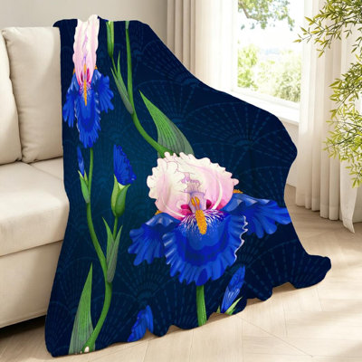 Jeté en molleton transparent ultra doux, imprimé iris à bordure unie