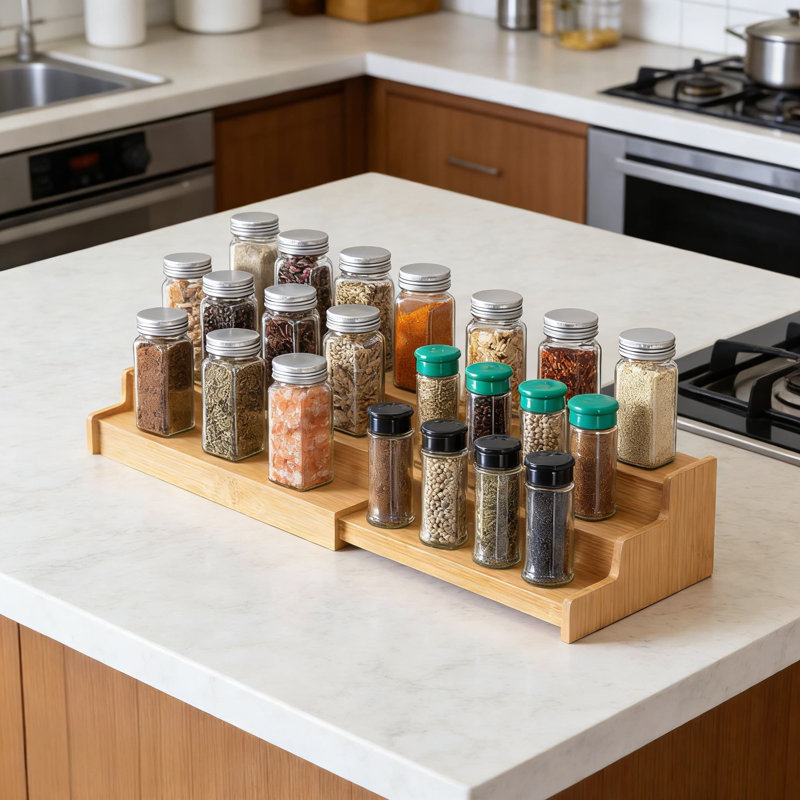 Étagère à épices en bambou extensible à 3 niveaux - Tablette de rangement polyvalente pour comptoir de cuisine, salle de bain, bureau et chambre à coucher