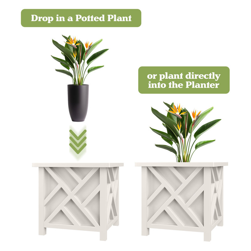  Lattice Planter Box 2-Pack, White, White