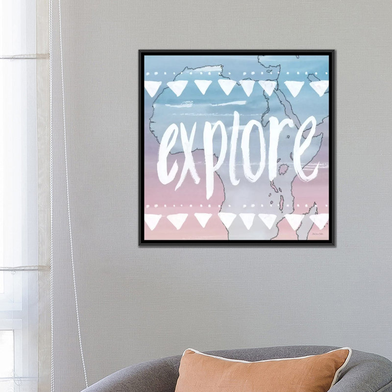 «World Traveller Series: Explore», art textuel sur toile, H 26 po x l 26 po x P 1,5 po, Toile avec cadre noir, Pas de tapis