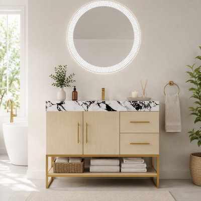 36" Modern Free-Standing Bathroom Vanity with Seamless Ceramic Sink & Sintered Stone Top