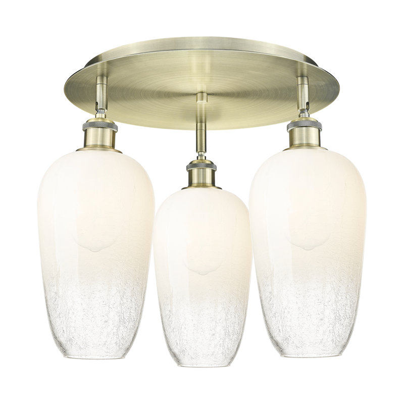 Ballston - Brookhaven Flute - 3 Light Flush Mount, Opal, Antique Brass