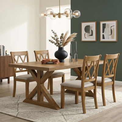 Tamika Enna Morden Farmhouse Wood Trestle Dining Set, Brushed Driftwood Finish