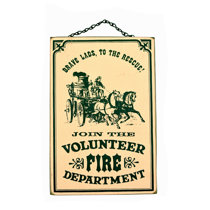 Vintage Volunteer Fire Dept Ad Hanging Wooden Sign Man Cave Wall Art Home Decor