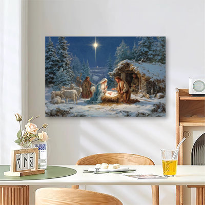 Classic Retro House Building Scene, Large Gallery Wrapped Canvas Wall Art Print for Living Room & Bedroom