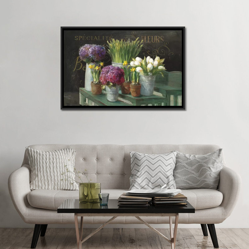 Les Fleurs Printemps - Estampe numérique sur toile tendue avec châssis, H 32 po x l 48 po x P 1,5 po, Toile avec cadre noir