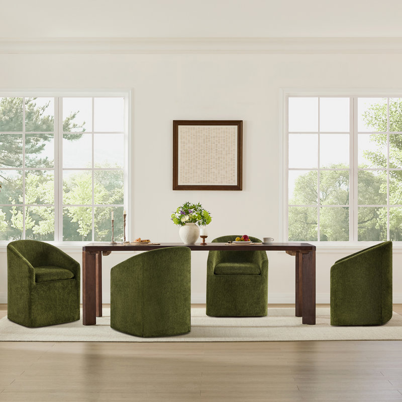 Upholstered Dining Chair with Washable Slipcover & Casters, Green