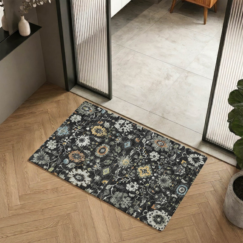 Tapis traditionnel lavable à la machine Premium Premium AMF2458, Black, 1'8" x 2'6"