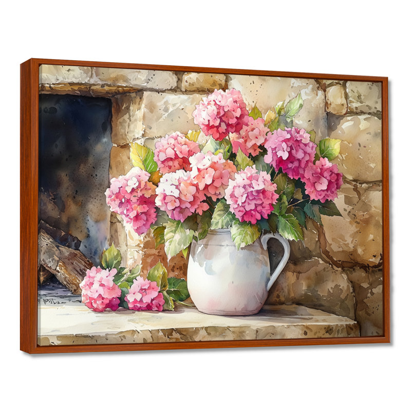 Dukene Farm Hydrangeas By The Fireplace - Hydrangea, art mural sur toile, H 12 po x l 20 po, Impression encadrée flottante