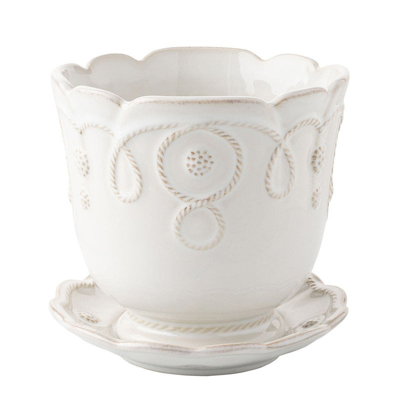 Whitewash Handcrafted Ceramic Planter with Saucer