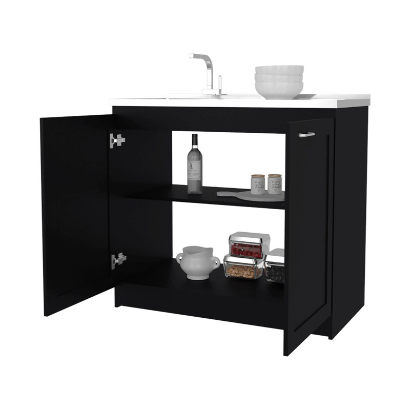 Tablette intérieure noire à 2 portes pour armoire de lavabo utilitaire