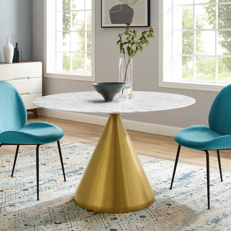 Table de salle à manger en marbre artificiel Tupelo par Modway, Blanc, L 47 po x l 47 po
