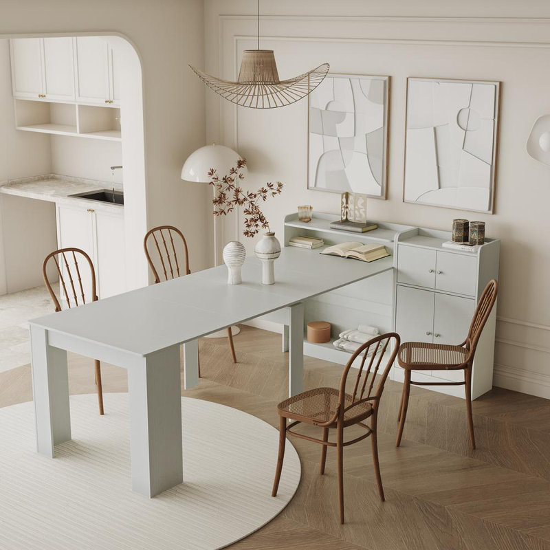 Modern Extendable Dining Table with Storage, White