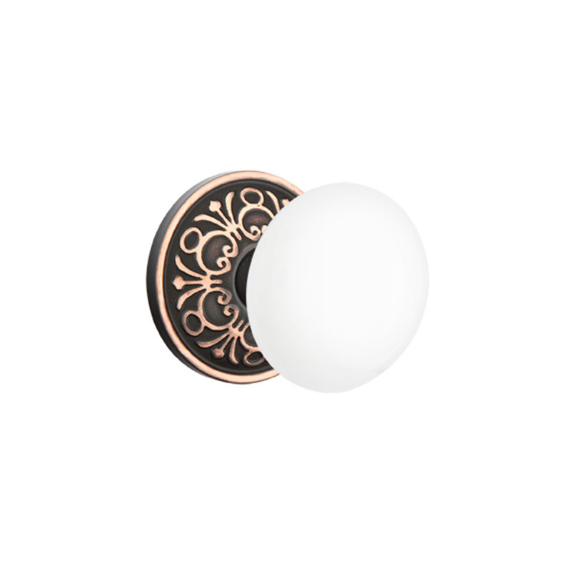 Privacy Ice White Knob with Lancaster Rose, Oil Rubbed Bronze