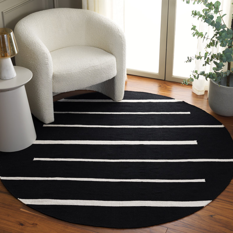 Estremera Hand Woven Cotton Striped Rug, Round 6'