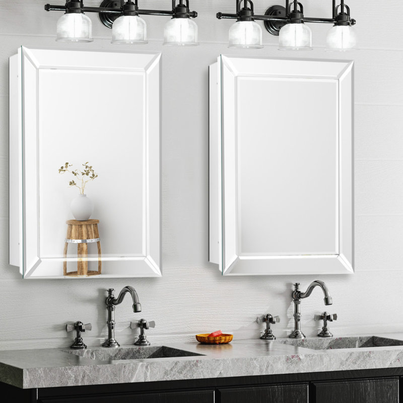 24''x36'' Frameless Bathroom Medicine Cabinet with Beveled Edge Mirror,Surface/Recessed Mount, White, 36"H x 24"W x 4.3"D
