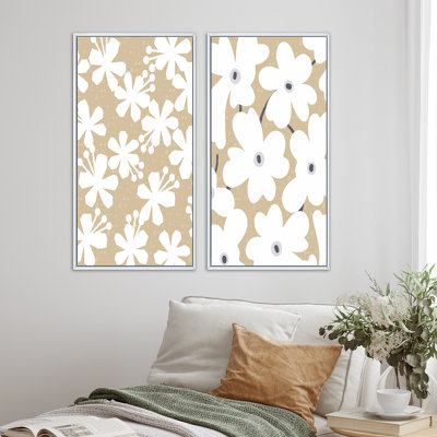 «White Minimalistic Abstract Flowers Silhouettes I», ensemble de 2 reproductions