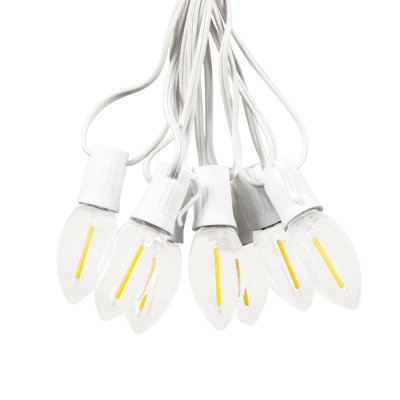  25 Feet LED C9 String Lights, Transparent Warm White, 25 Bulbs with 12 Inch Spacing on White Wire, Connect Up To 43 Strings Together, Shatterproof and Weather Resistant Removable Bulbs