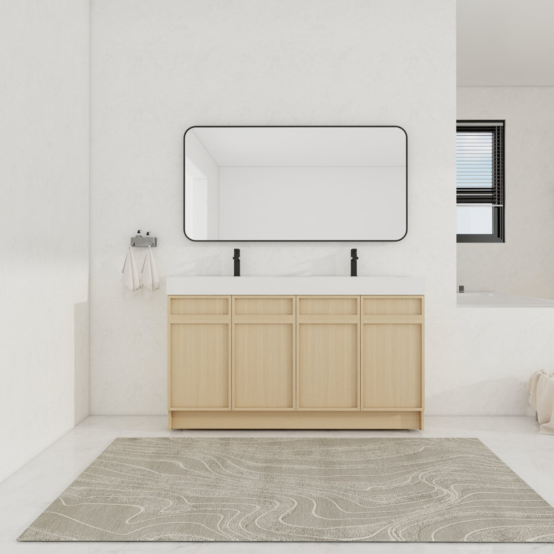 60'' Free standing Double Bathroom Vanity With Resin Vanity Top