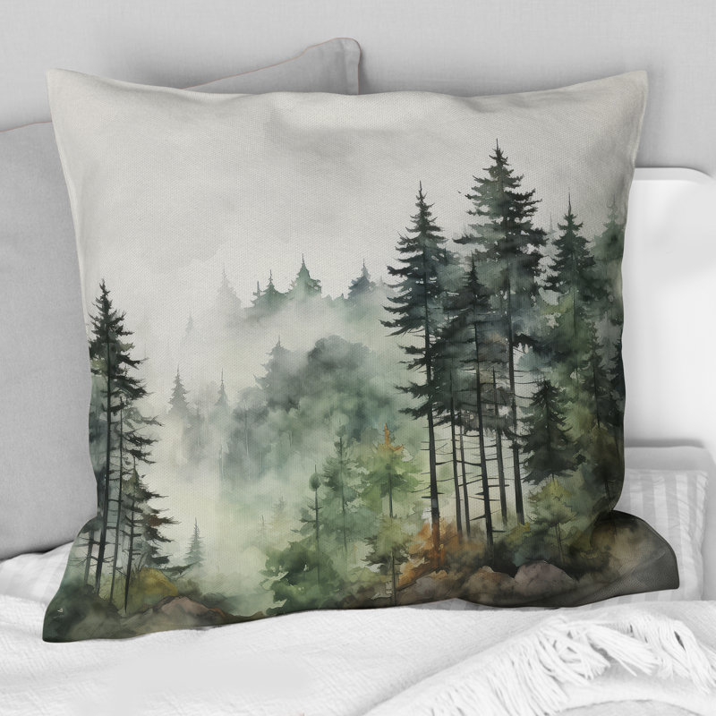 Coussin Pine Tree Misty Morning I, H 18 po x l 18 po