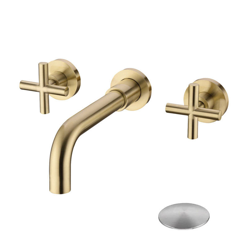 Robinet de lavabo mural avec drain escamotable (sans trop-plein), Doré