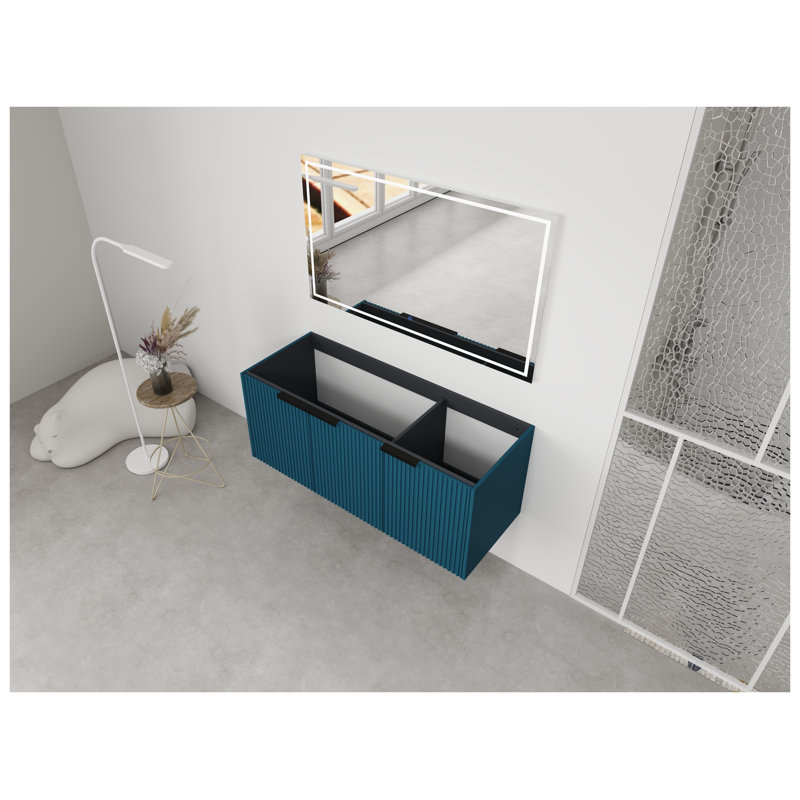 Meuble-lavabo mural 46,88 po avec 3 portes à fermeture en douceur bleu lac