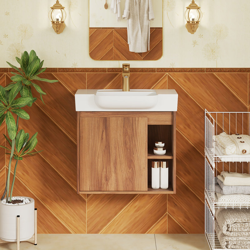 Meuble-lavabo mural simple 23,6 po avec comptoir en céramique, 23.6"