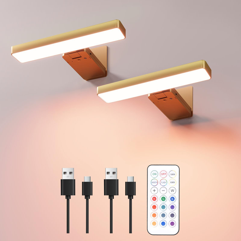 Lampes pour tableaux, éclairage mural sans fil, lampes DEL rechargeables pour affiches avec télécommande, éclairage de cadre photo RVB à intensité variable, ensemble de 2, (noir)