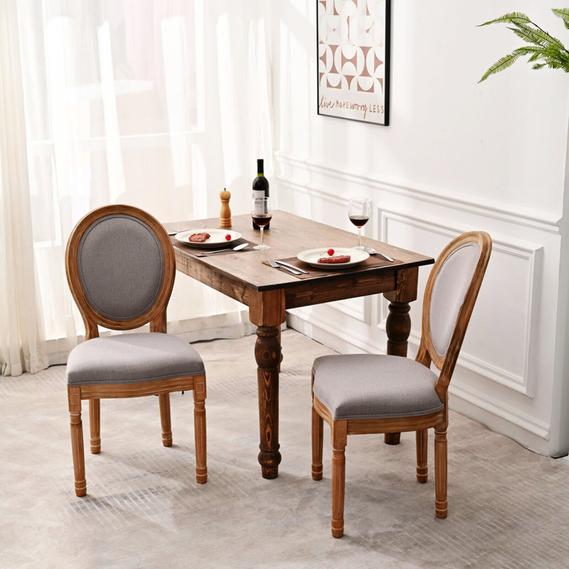 Light Gray Upholstered Wood Oval Back Side Chairs, Set of 2