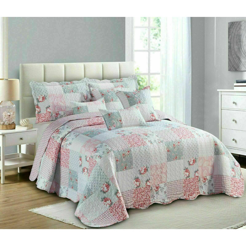Poulsen Polyester No Pattern Bedspread with Pillow Shams Included, Super King, Floral Grey