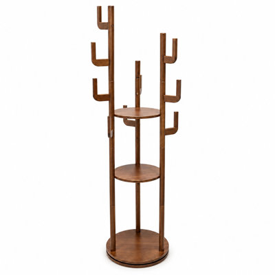 Solid Wood Freestanding 9 - Hook Coat Rack