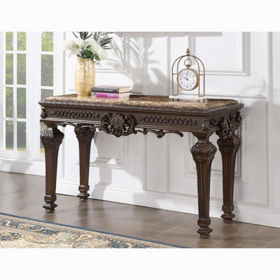 Console traditionnelle en bois massif avec plateau en marbre, table d'entrée de salon sculptée à la main, cerisier