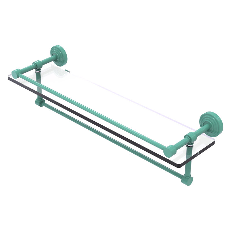 Tablette en verre avec barre à serviettes, H 5 po x l 22 po x P 5 po, Vert écume de mer