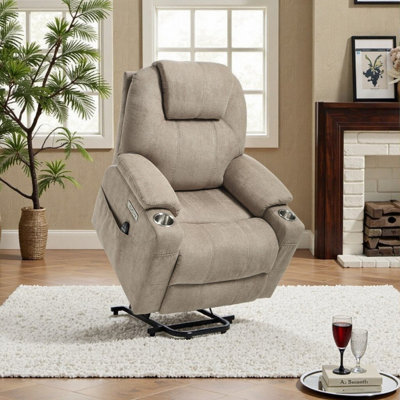 Polyester Power Lift Recliner Chair With 8-Point Vibration Massage, Lumbar Heating, And Usb Ports