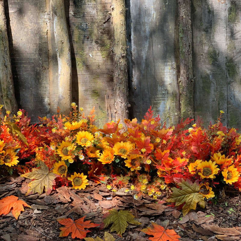Fleurs artificielles multi-espèces réalistes pour l'extérieur et l'intérieur, 9 tiges, Orange