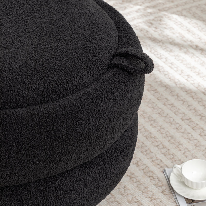Upholstered Round Storage Ottoman, Black