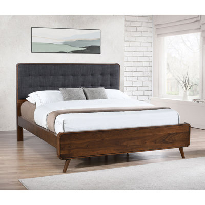 Lit pour très grand lit en noyer foncé avec coins arrondis, retraite aérée et rangement en noyer très grand, avec chambre à coucher avec pieds fuselés