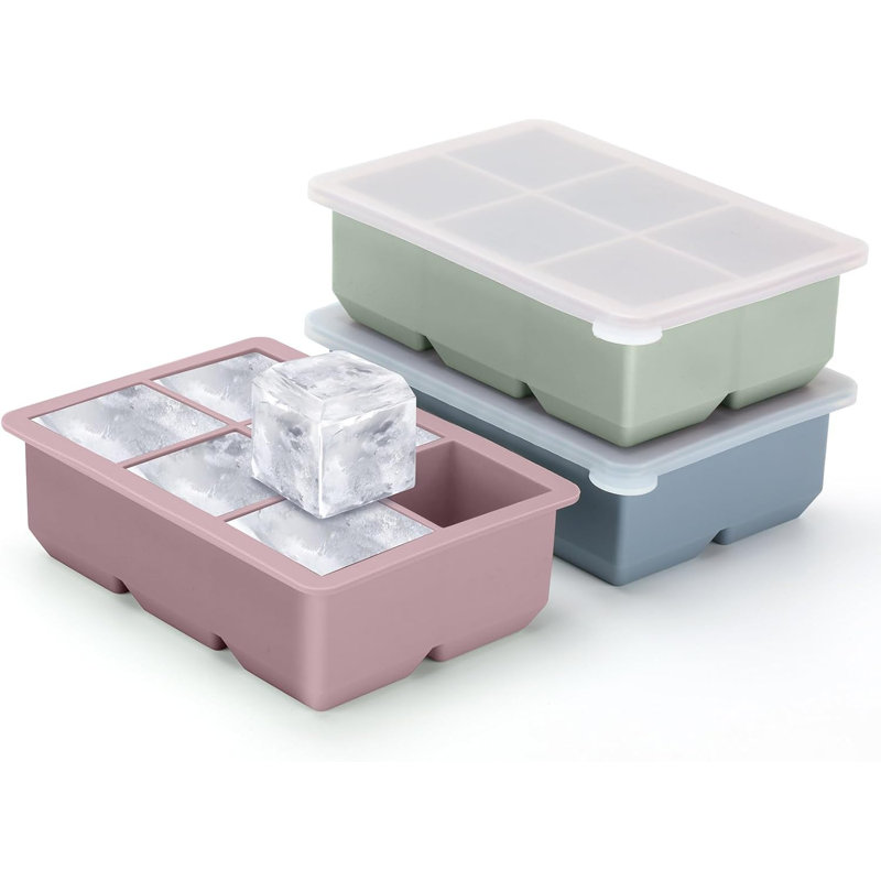 Silicone Ice Cube Trays 3 Pack - Large Size Silicone Ice Cube Moulds With Leak Proof Removable Lid Square Ice Cube Tray And BPA Free For Cocktail,Whiskey, Stackable Flexible Ice